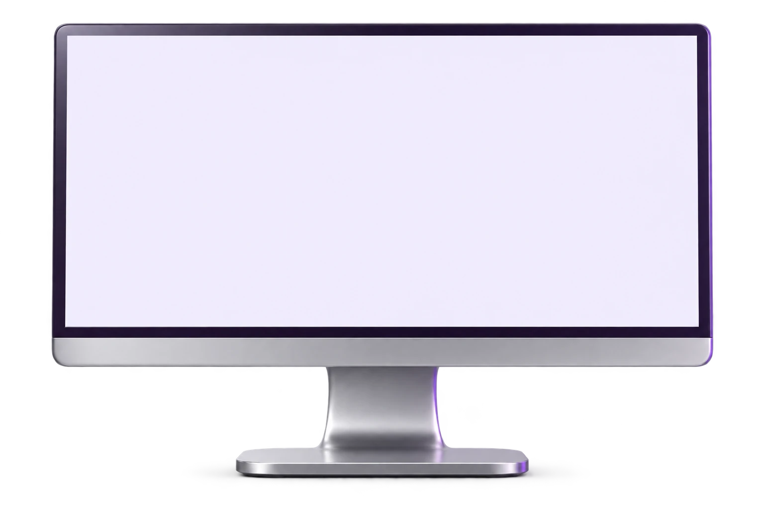 Monitor grande com acabamento prata e iluminação violeta